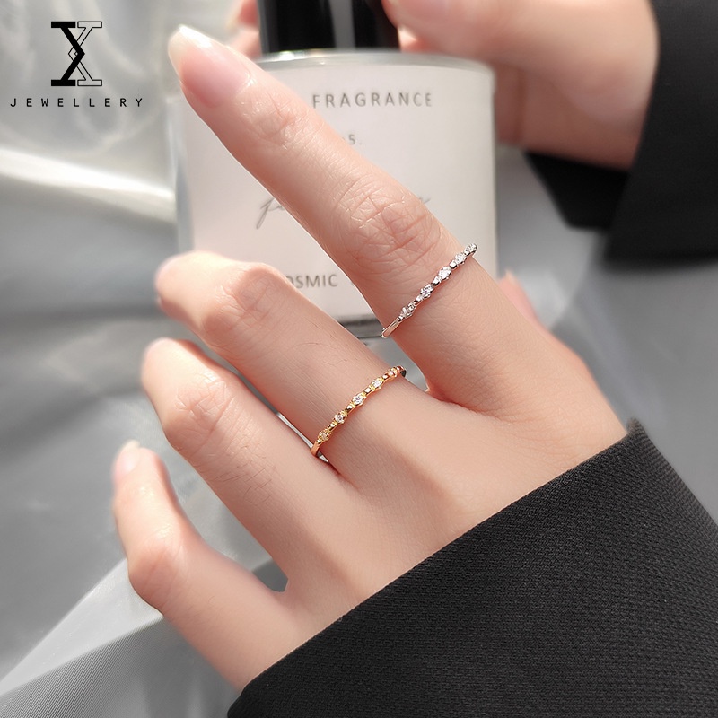 Nhẫn mạ bạc 925 đính đá kim cương đơn giản có thể điều chỉnh kích thước