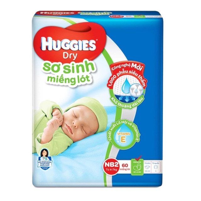 Miếng lót Sơ Sinh Huggies NB1 100 miếng- NB2 60 miếng