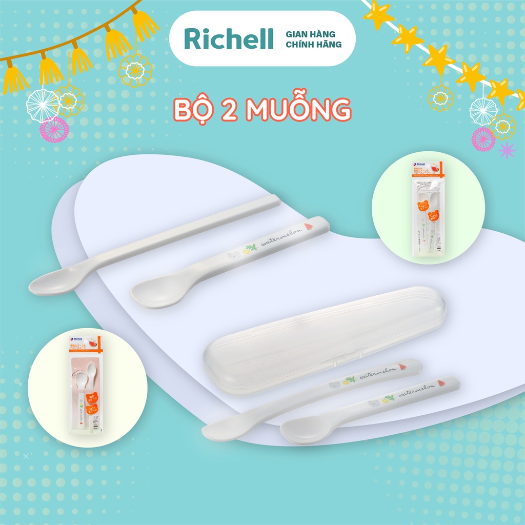 Bộ 2 muỗng ăn dặm kèm hộp Richell Nhật Bản | Baby