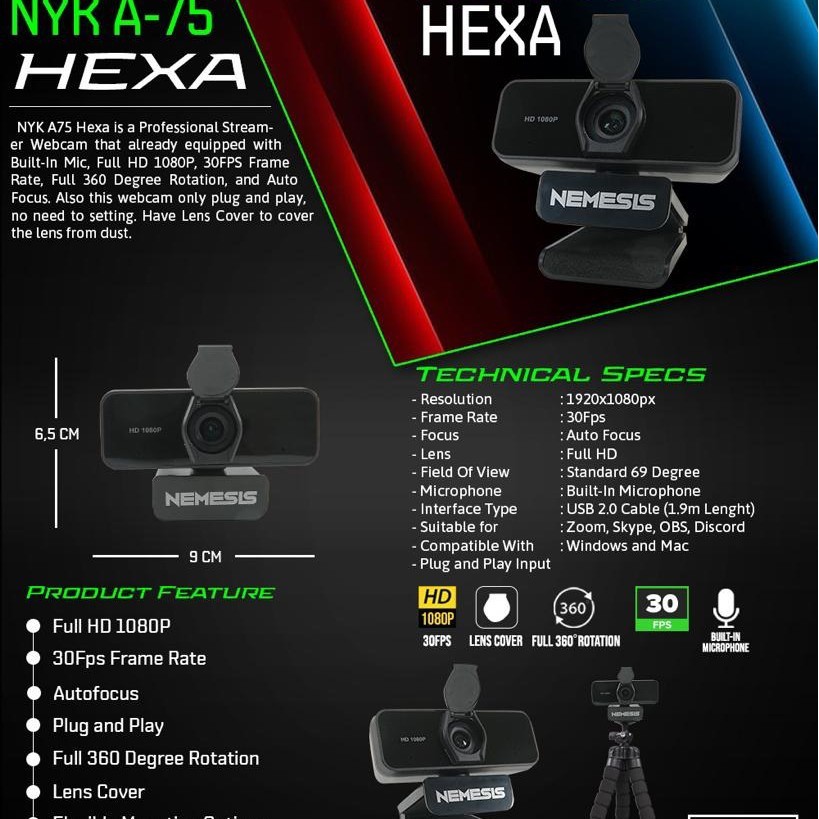Webcam Nyk Nemesis A75 Fhd (1080p) | BigBuy360 - bigbuy360.vn