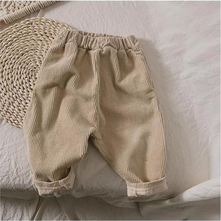 MNGRL Quần Dài Vải Nhung Khaki Màu Trơn Thoải Mái Hàn Quốc Cho Bé Trai Bé Gái