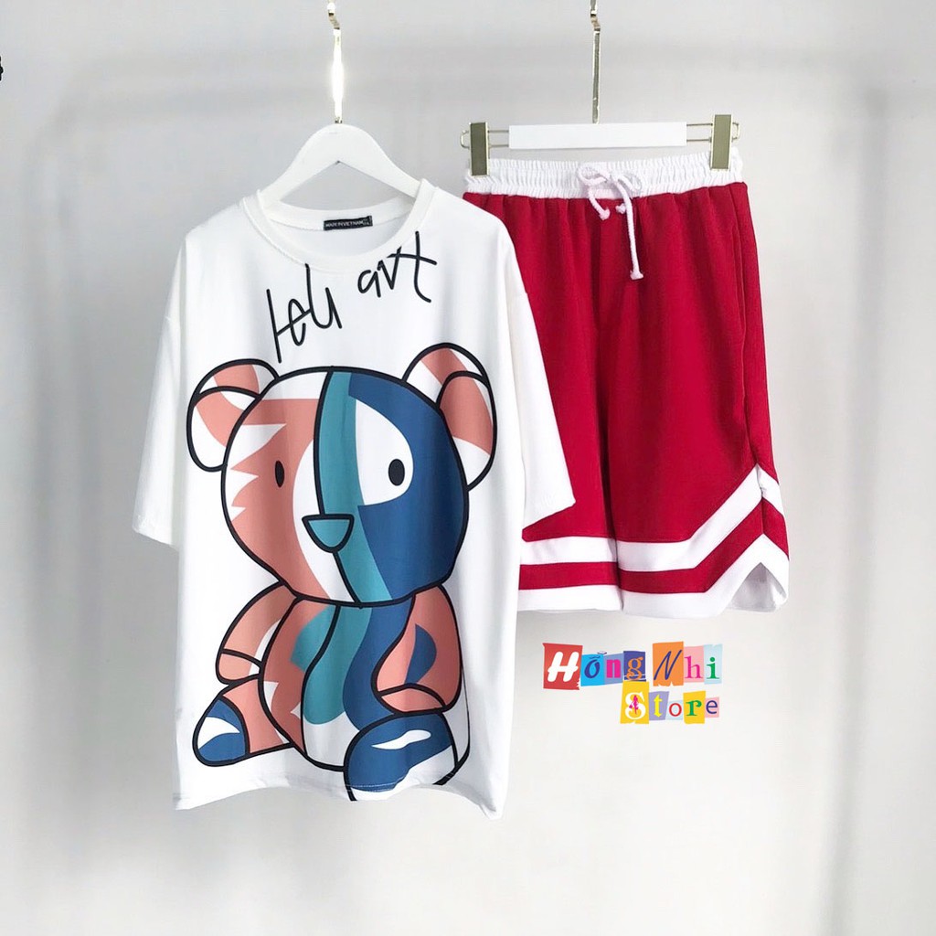 Quần Short Thun Viền Sọc Chữ V - Double V Short Màu Đỏ Nam Nữ Unisex Oversize Ulzzang - MM