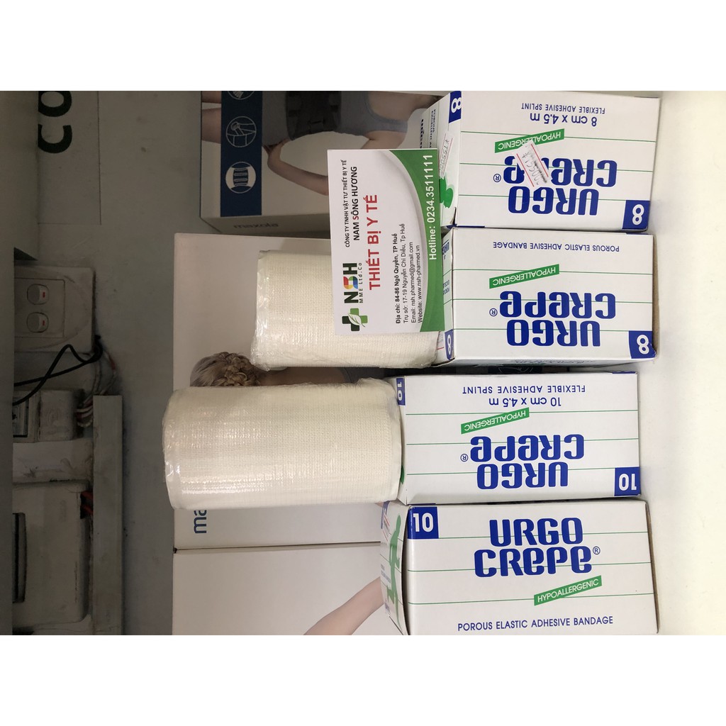 Băng dán cuộn co giãn Urgo Crepe 10cmx 4.5m Băng keo thun co giãn Urgo Crepe 10 BĂNG DÁN ÉP SƯỜN BĂNG CHUN URGO CREPE 10