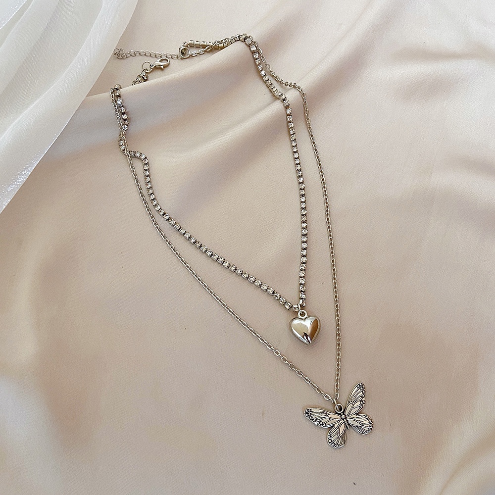 iF YOU Vòng cổ Mặt Trái Tim Và Bướm Phong Cách Hàn Quốc Thanh Lịch Dành Cho Nữ