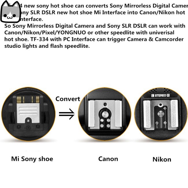 SONY CANON YONGNUO Đầu Chuyển Đổi Đèn Flash Tf-334 Cho Máy Ảnh Sony Mi A7 A7Rii A7Ii