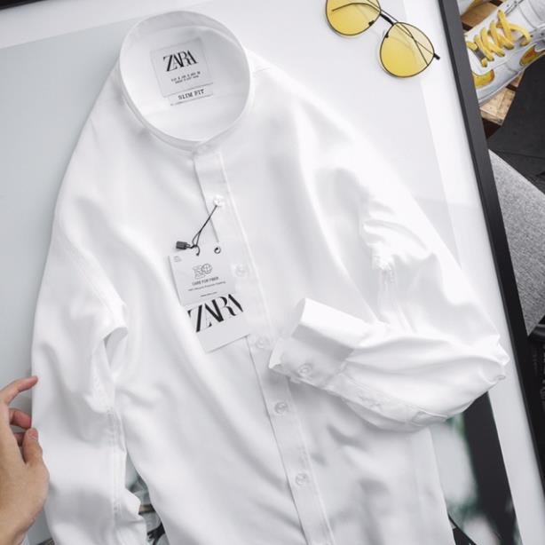 (Zara) Áo Sơ Mi Nam Cổ Trụ Trắng Đen Cao Cấp ( Cam kết ảnh thật shop tự chụp ) new