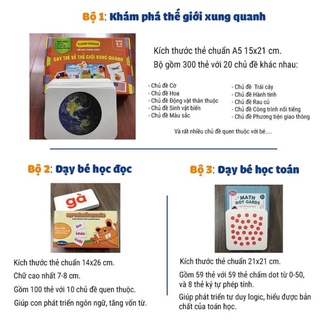 COMBO 3 Bộ thẻ học tập gồm (bộ thế giới xung quanh 300 thẻ, bộ học toán, bộ tiếng viêt)
