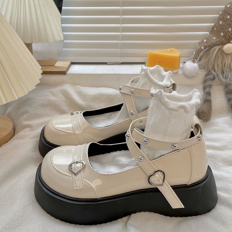 Giày lolita nữ độn đế cao,Giày da ulzzang nữ phong cách Hàn Quốc LT28