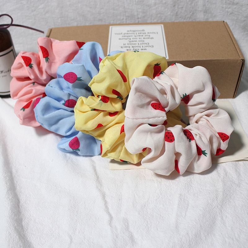 Dây Cột Tóc Vải Voan Họa Tiết Dâu Tây Dễ Thương Kiểu Hàn Quốc Cho Nữ