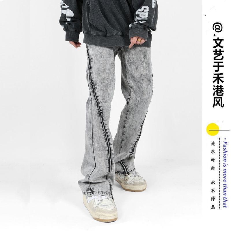 ✨Spot Ins✨Quần Jeans Nam Có Khóa Kéo Phong Cách Hip Hop Đường Phố