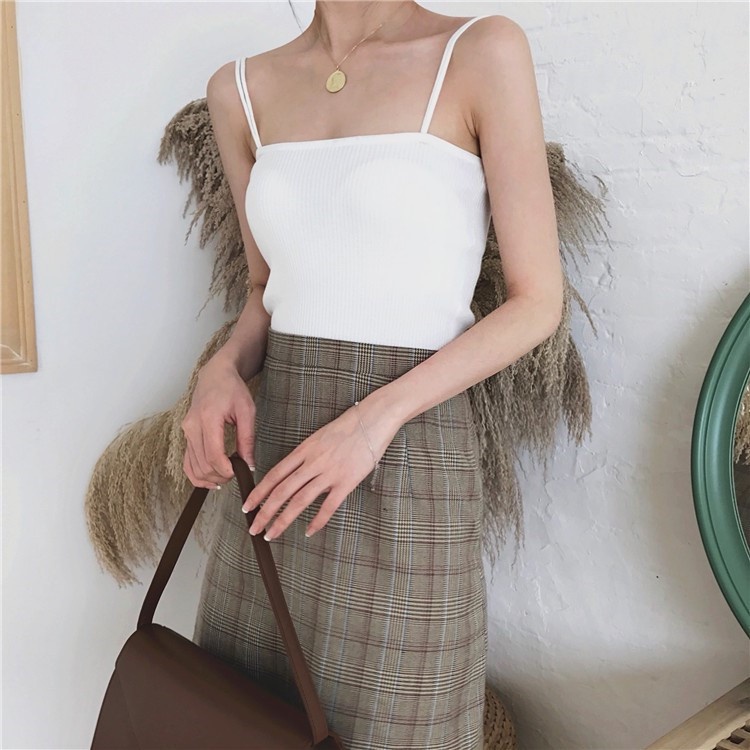 Áo hai dây dệt kim màu trơn thời trang cho nữ