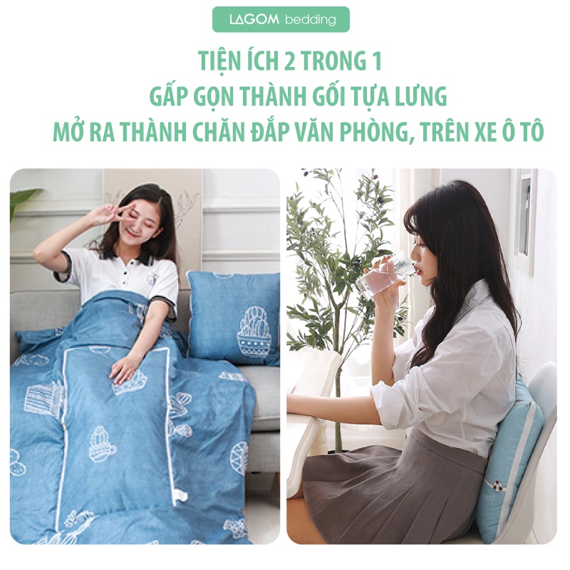 Chăn Gối Văn Phòng 2 Trong 1 Gấp Gọn, Cotton Hợp 4 Mùa Xuân, Hè, Thu, Đông