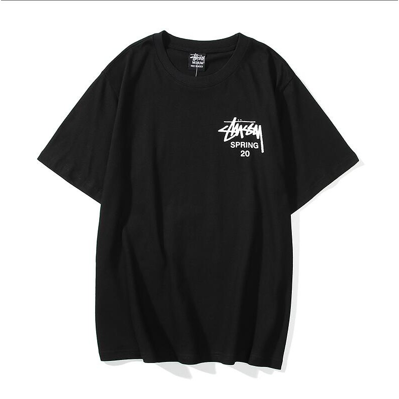 Áo Thun Cotton Tay Ngắn Cổ Tròn In Chữ Stussy Thời Trang