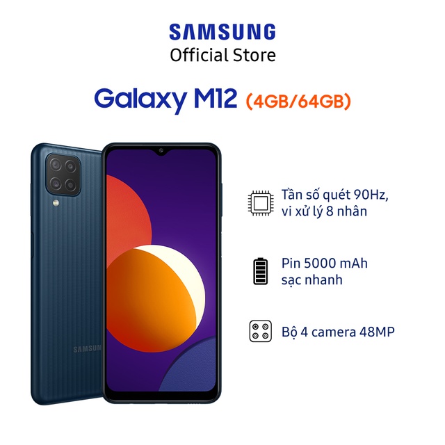 [Mã ELMALL1TR giảm 5% đơn 3TR] Điện Thoại Samsung Galaxy M12 (4GB/64GB) - Hãng Phân Phối Chính Thức | BigBuy360 - bigbuy360.vn
