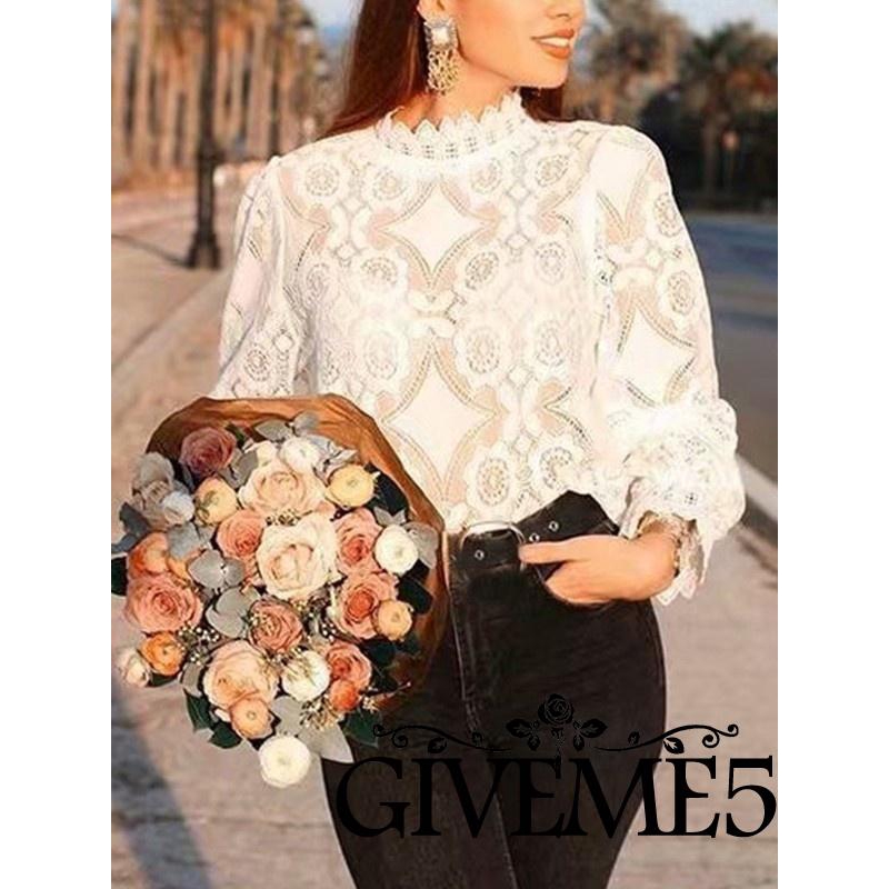 Áo phối ren tay dài thời trang cho nữ