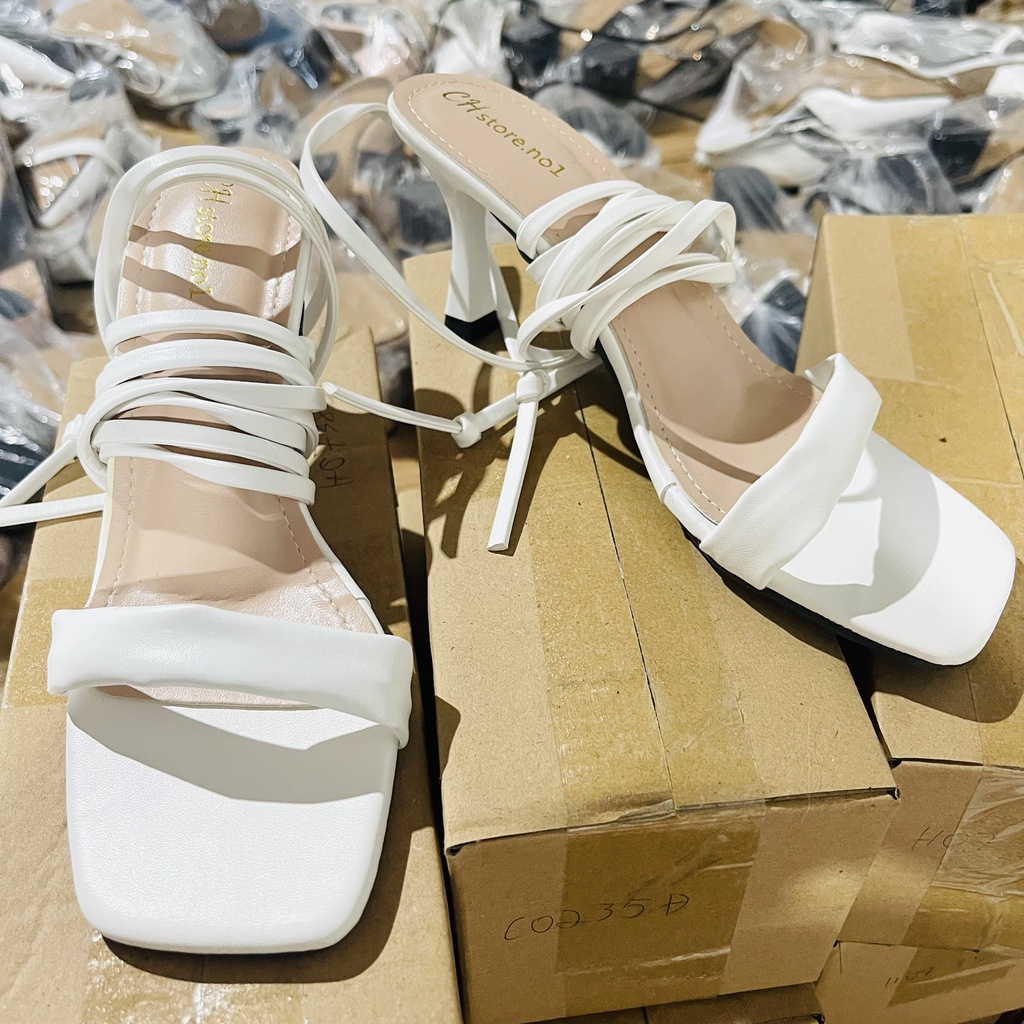 Giày cao gót buộc dây, sandal nữ chiến bình gót 7p mã -H22