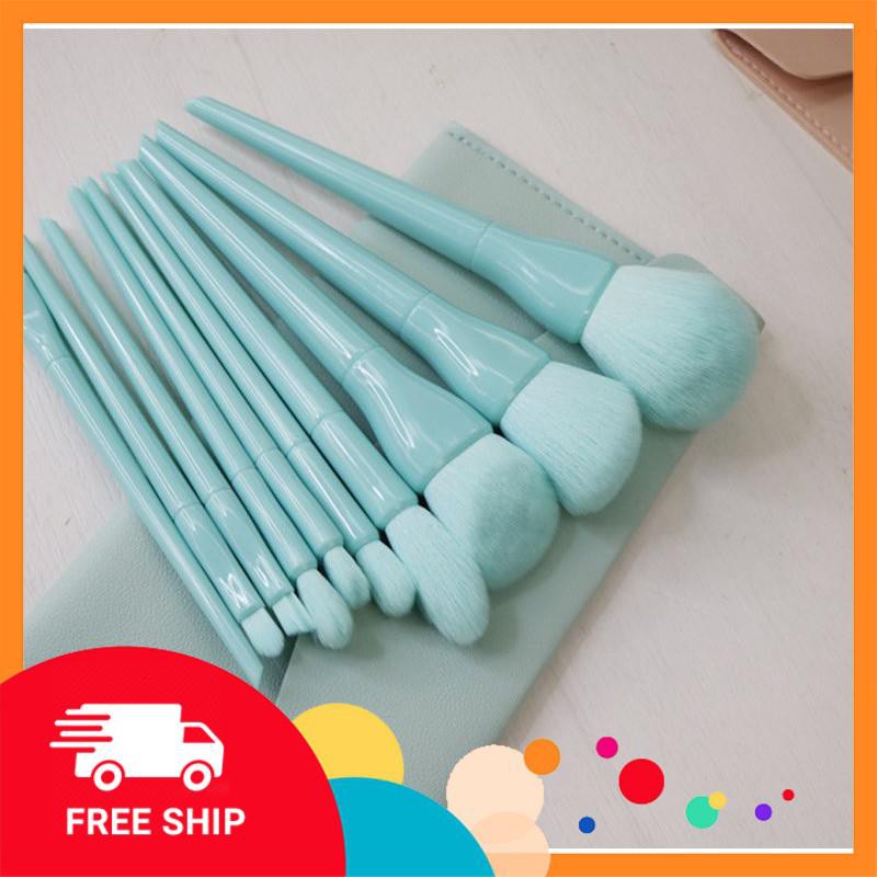 [Hàng mới về] Bộ cọ trang điểm cao cấp 10 cây đầu cọ mềm mịn kèm bao da🍎🍎
