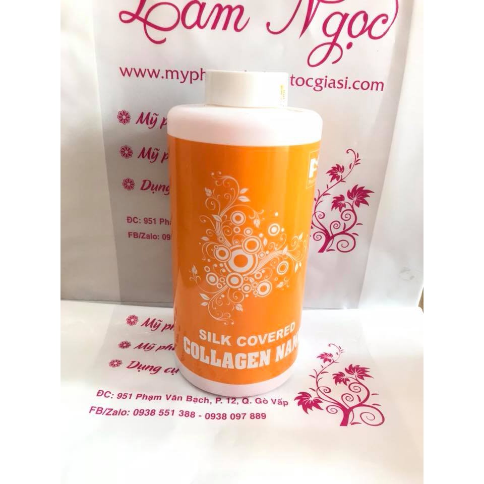 Phủ lụa Collagen tươi QL8x làm bóng tóc pha hóa chất uốn duỗi nhuộm hấp dầu tại nhà phục hồi giữ màu tóc 1000ml màu cam.