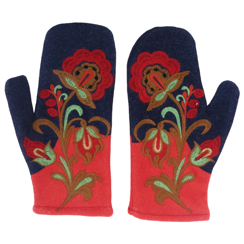 Găng Tay Hở Ngón Giữ Ấm Mùa Đông Chống Gió Thêu Hoa Thoáng Khí Cho Nữ