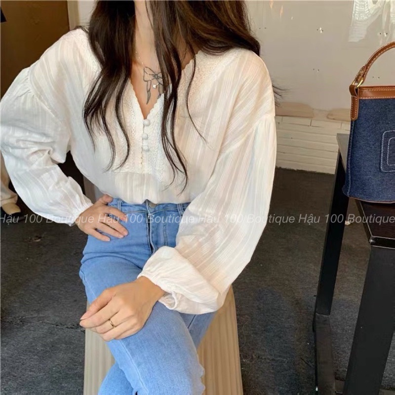 Áo babydoll khuy bọc cổ y sang trọng phong cách Korea by