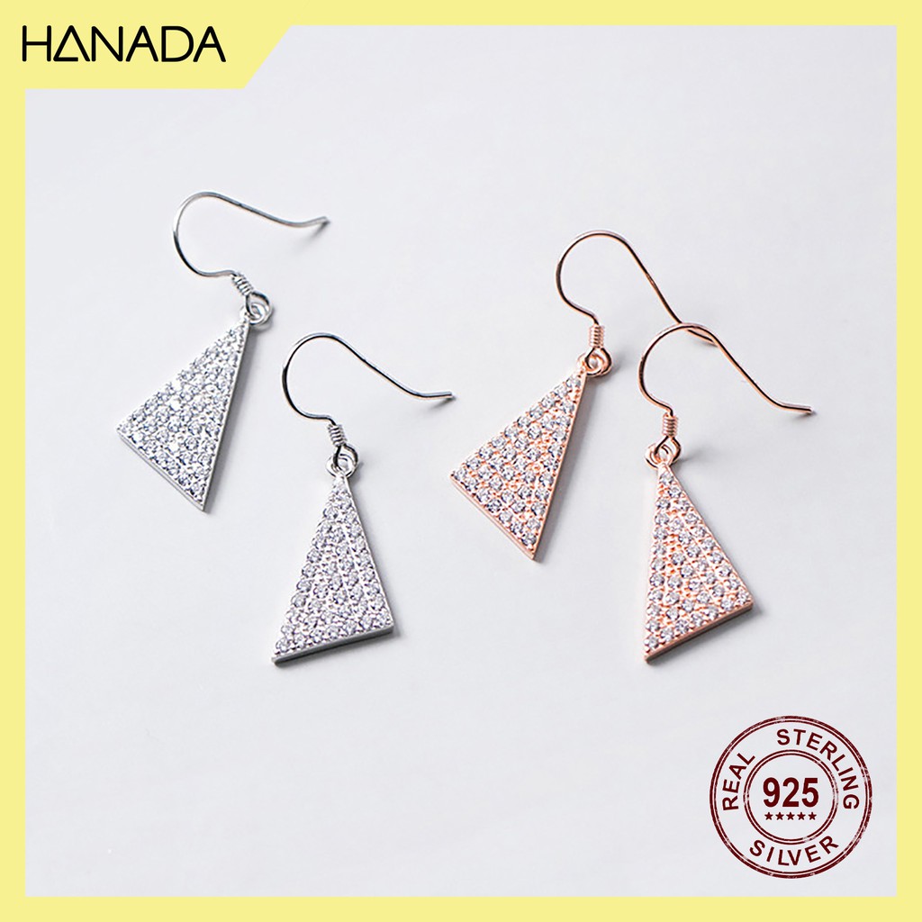 Bông Tai Bạc 925 Hanada 0627 Tòn Ten Tam Giác Đá Lớn C17