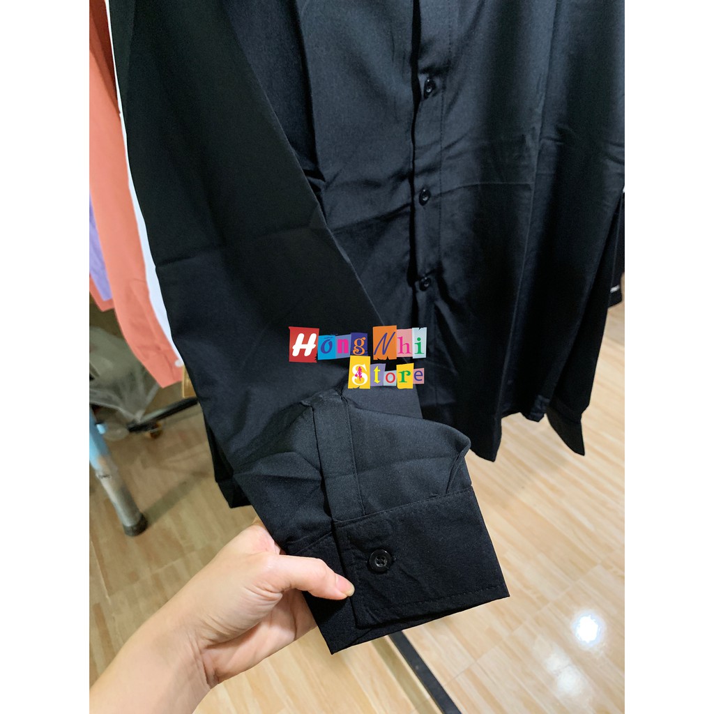 SƠ MI TRƠN DÁNG RỘNG BASIC UNISEX TAY DÀI MÀU ĐEN - MM | BigBuy360 - bigbuy360.vn