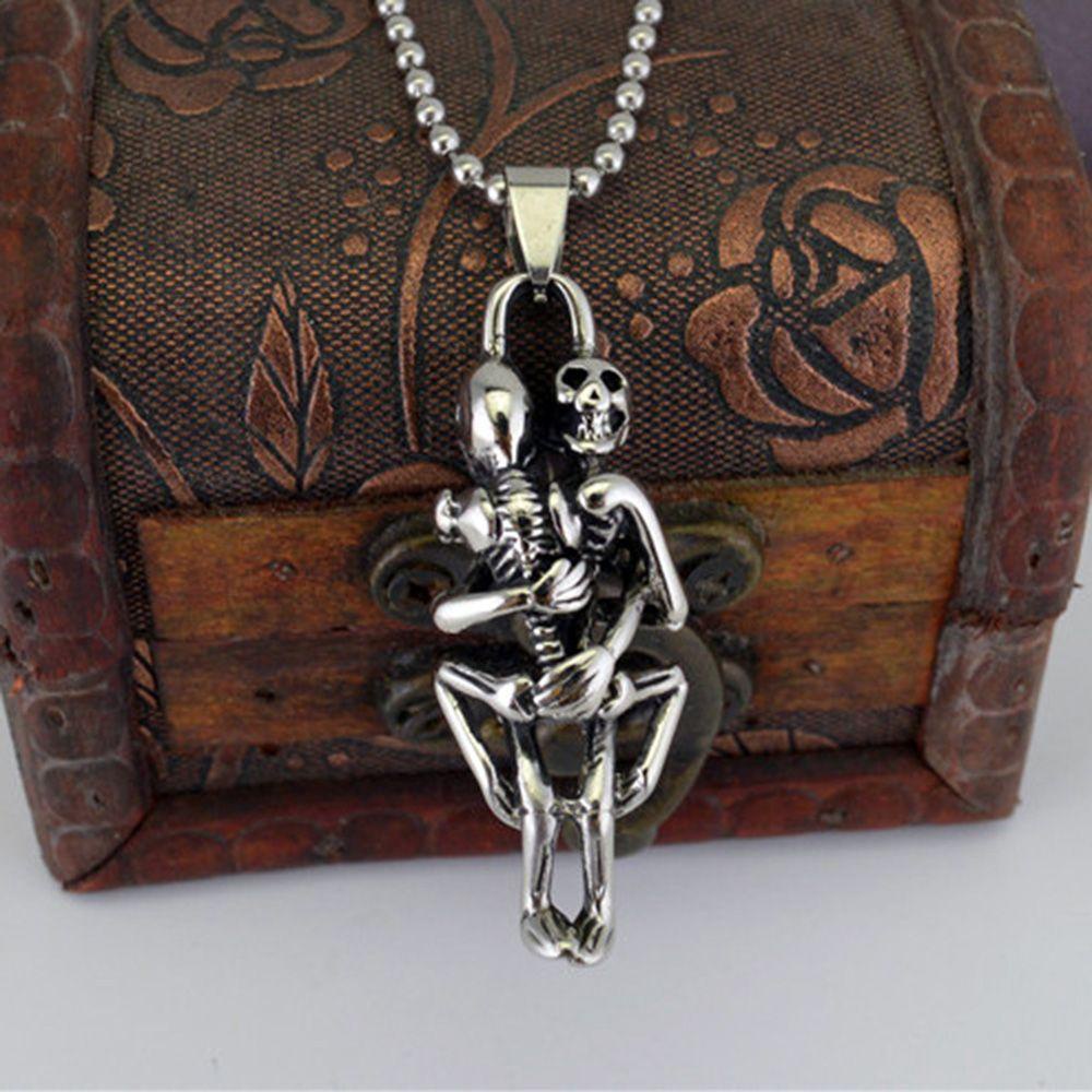 Vòng cổ Mặt Đá Cuội|Trang Sức Thời Trang Hình Bộ Xương Đầu Lâu Đôi Màu Đen