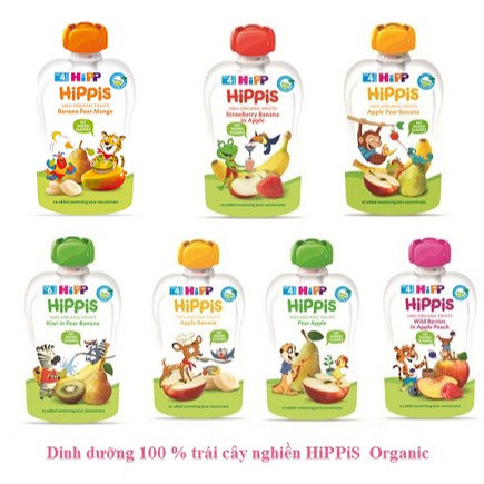 Dinh dưỡng 100% trái cây nghiền hữu cơ HiPPiS Organic 100g đủ vị