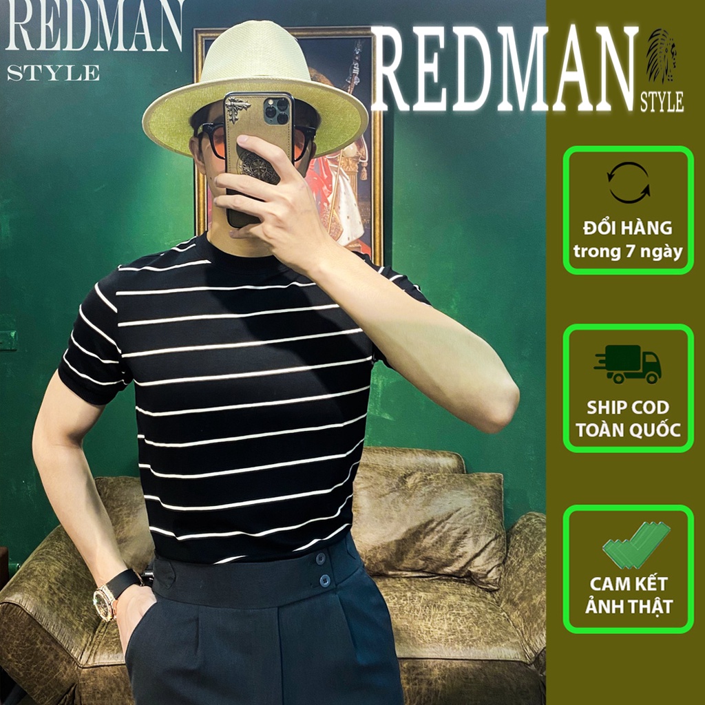 Áo thun áo phông nam cộc tay kẻ ngang - form đẹp cổ tròn - vải trơn cotton tự nhiên
