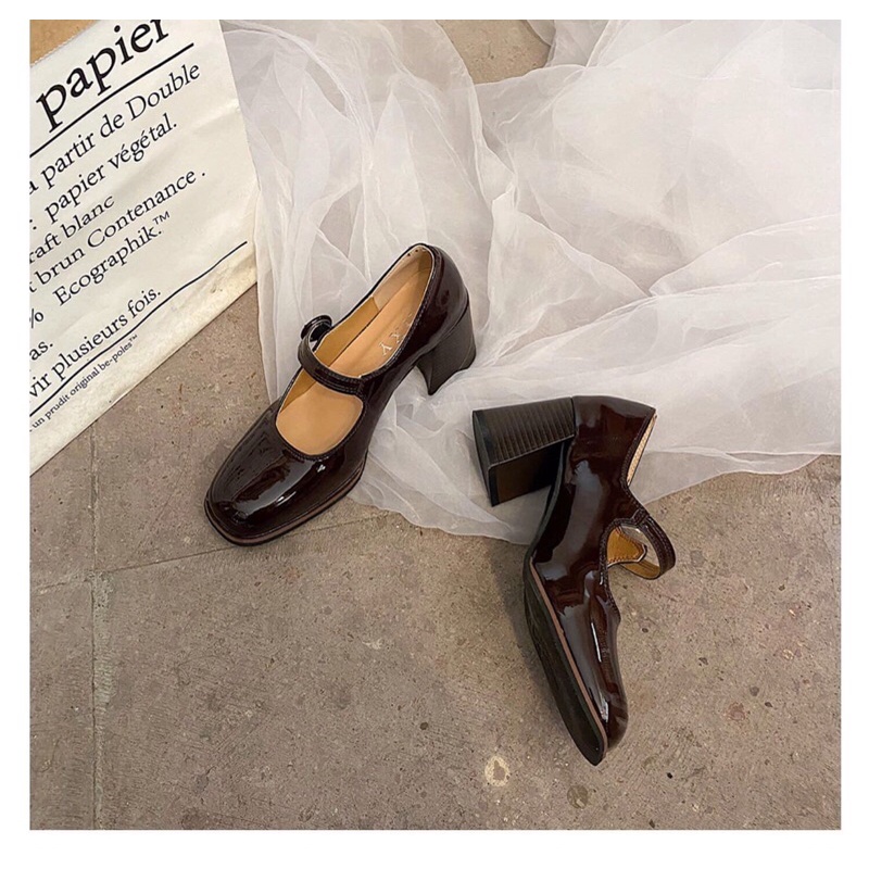 Giày Mary Jane gót 5cm da bóng mix đồ siêu đẹp | Ảnh thật