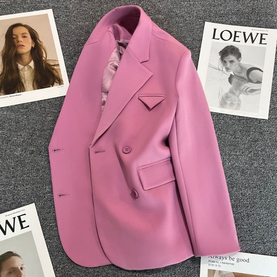 Áo Khoác Vest Hai Hàng Nút Cài Màu Tím Hồng Tím Thời Trang Mùa Xuân Mới 2023