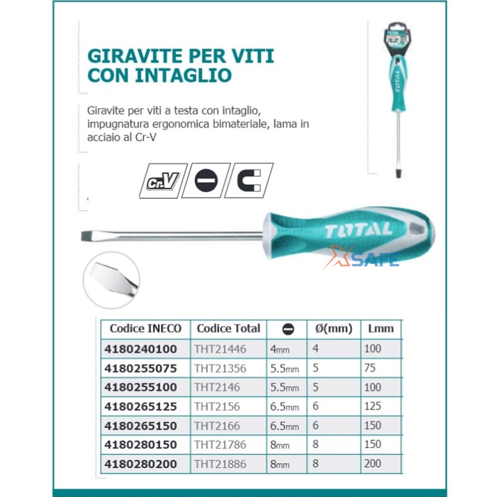 Tua vít dẹp TOTAL thép Cr-V chắc chắn, khỏe, chống gãy cong, oxy hoá, rỉ sét - chính hãng