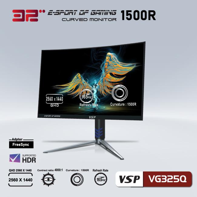 Màn hình cong 32inch 2K QHD VSP VG325Q ESport Gaming - HDR/FreeSync/165Hz/4ms/LCD VA/1500R - BẢO HÀNH 2 NĂM 1 ĐỔI 1
