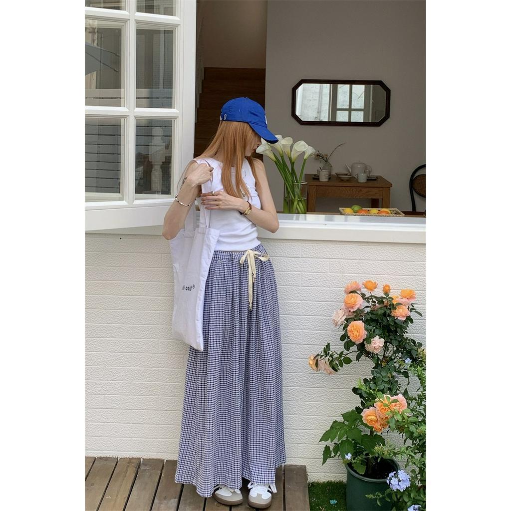 Chân Váy Chữ A Lưng Cao Họa Tiết Sọc Caro Phong Cách Hàn Quốc Thời Trang Cho Nữ