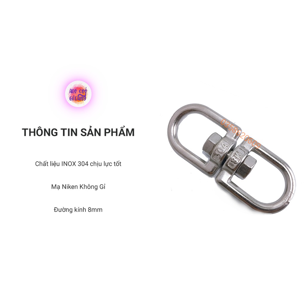 Móc Khóa Ma Ní Xoay Leo Núi , Dã Ngoại , Treo Võng Inox 304 Nguyên bản Chịu Lực Tốt loại, Khoen móc kéo 8mm