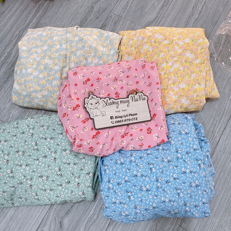 Maxi hoa nhí cột nơ tay phồng