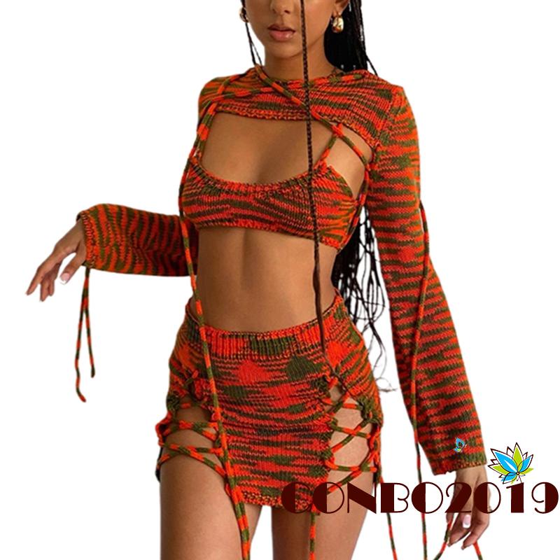 Set Áo Lửng Đan Len + Chân Váy Lưng Cao Thời Trang Cho Nữ