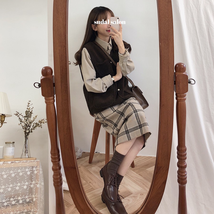 Kumivn order chân váy dạ kẻ lưng cao dáng dài suông kiểu MORAN ulzzang Hàn Quốc | BigBuy360 - bigbuy360.vn