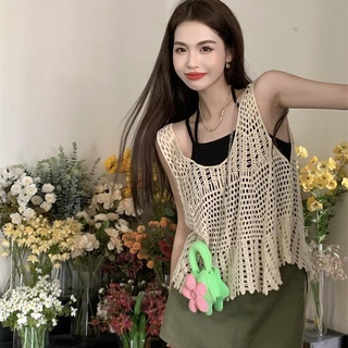 Student one-piece suit, women’s hook flower hollowed-out knitted vest, small sling, summer work dress, three-piece set.