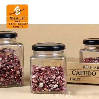 Hũ thủy tinh vuông nắp thiếc, thủy tinh cao cấp, hũ đựng gia vị 280ml - ad026