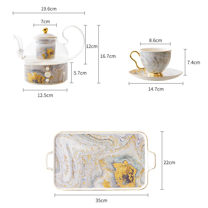 Bộ ấm trà Nhũ Vàng phong cách Châu Âu kèm khay - VS110
