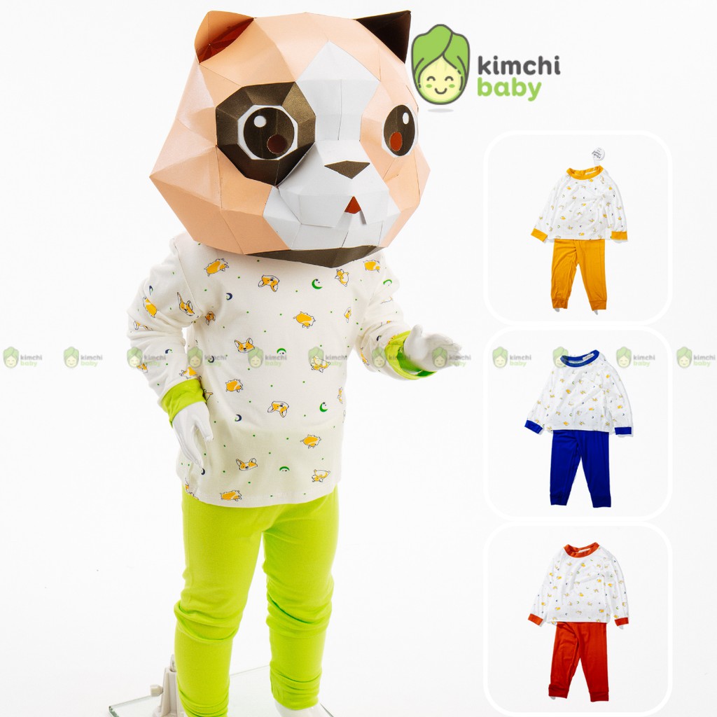 Đồ Bộ Bé Trai, Bé Gái Minky Mom Vải Thun Lạnh Cún Con Phối Viền, Bộ Dài Tay Cho Bé Mặc Thu Đông MKMTD2140