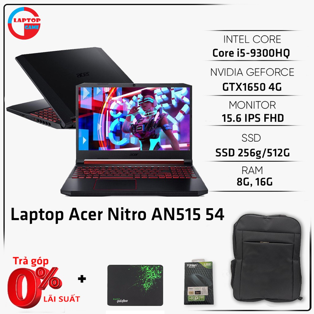 Laptop Gaming Acer Nitro AN515 54 595D i5 9300H/8Gb/512Gb/GTX 1650 4Gb/Win 10,laptop cũ chơi game và đ
