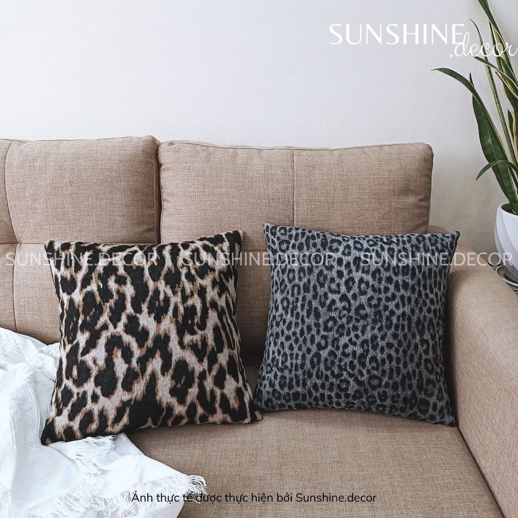 Vỏ gối sofa, bọc gối tựa lưng, áo gối ôm vải dạ lông da báo sang trọng-Sunshine.decor