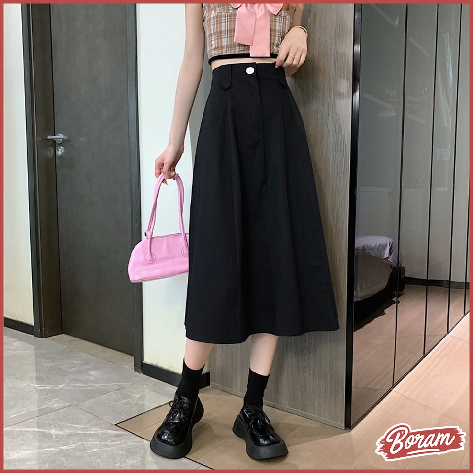 Váy Dài Chữ A Eo Cao Váy Kẻ Ô Dễ Thương BORAM SG