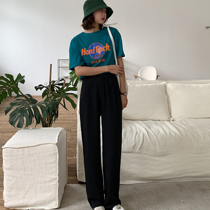 Quần Dài Nữ Lưng Cao Ống Rộng Màu Trơn Thời Trang