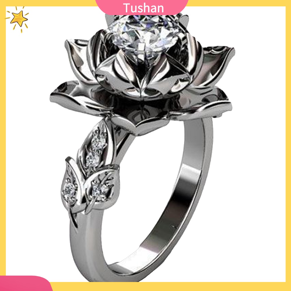 Nhẫn nữ hình hoa súng khảm đá vintage làm quà tặng trang sức dự tiệc