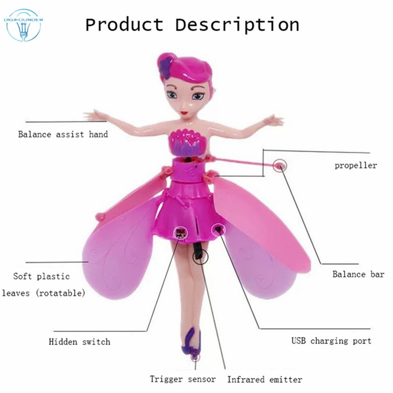 Đồ chơi nàng tiên bay RC cảm ứng hồng ngoại có đèn LED phát sáng cho trẻ em