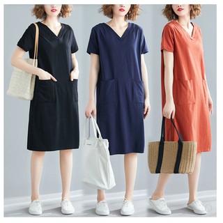 Váy đầm cotton cổ tim dáng suông