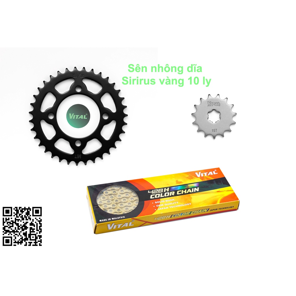 Nhông sên dĩa Sirius sên vàng 10 ly hiệu VITAL - NSD, xích đĩa tải chính hãng Thái Lan
